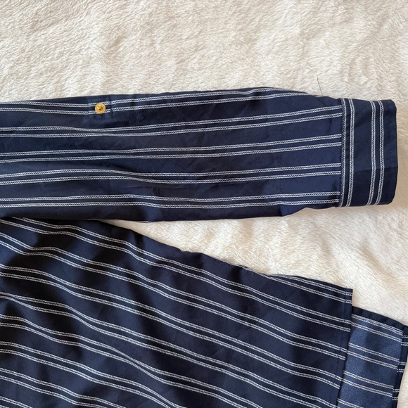 Michael Kors Womens Navy White Stripe Zip Front Shirt Blouse Size S - Picture 9 of 10